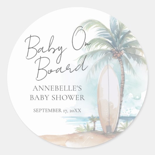 Sticker Rond Baby On Board Beach Baby Shower (Devant)