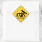 Sticker Rond Baby on Board funny baby design with surf board (Sac)