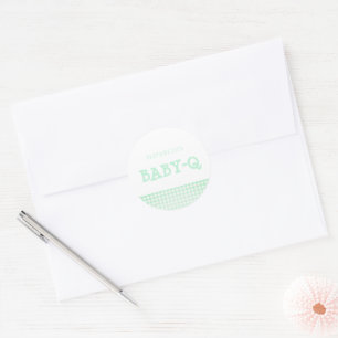 Sticker Rond Baby-Q Vert Menthe Gingham Baby Shower