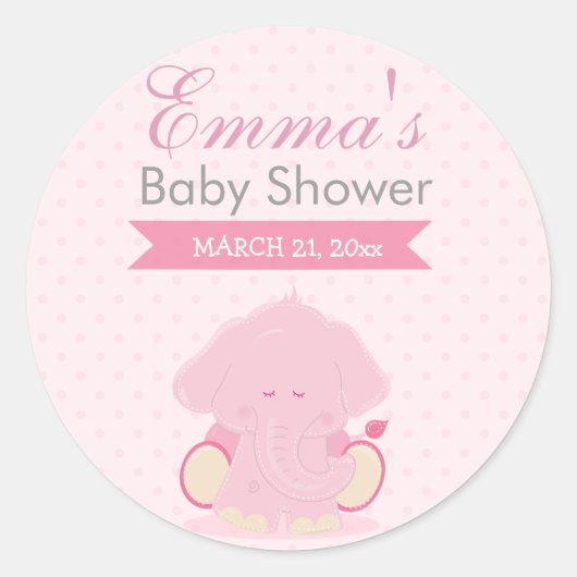 Sticker Rond Baby Safari rose Sleepy Elephant (Devant)