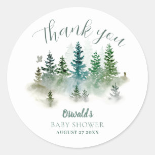 Sticker Rond Baby-Shopping aquarelle en milieu boisé
