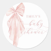 Sticker Rond Baby shower à boue rose - Ruban d'aquarelle minima (Devant)