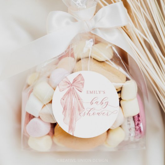 Sticker Rond Baby shower à boue rose - Ruban d'aquarelle minima