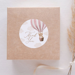 Sticker Rond Baby shower à bulle à air chaud de l'ours en peluc