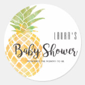 Sticker Rond Baby shower à crayon d'ananas à aquarelle tropical (Devant)