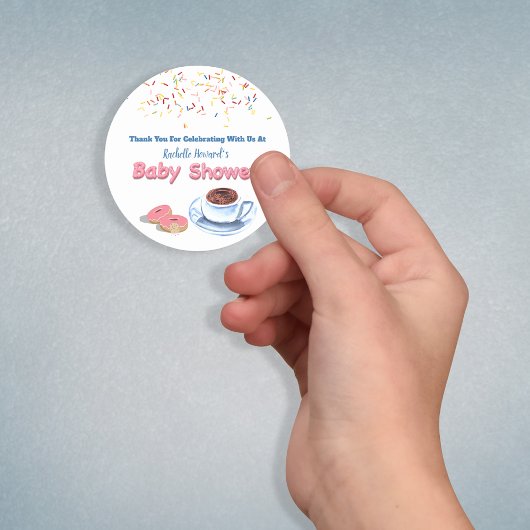 Sticker Rond Baby shower à Donut Saupoudrer le Merci