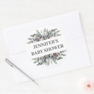 Sticker Rond Baby shower à feuillage persistant aquarelle