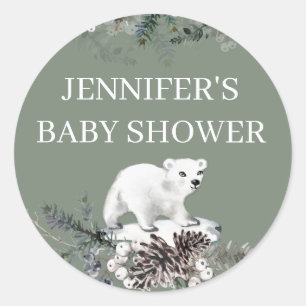 Sticker Rond Baby shower à feuillage persistant aquarelle