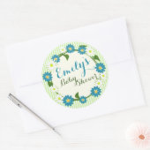 Sticker Rond Baby shower à fleurs bleu (Enveloppe)