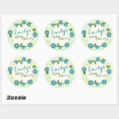 Sticker Rond Baby shower à fleurs bleu (Feuille)
