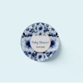 Sticker Rond Baby shower à fleurs bleu foncé