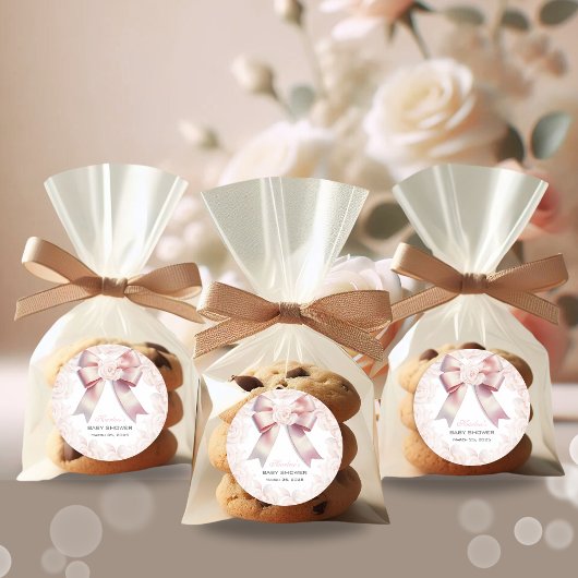 Sticker Rond Baby shower à fleurs de Bow rose