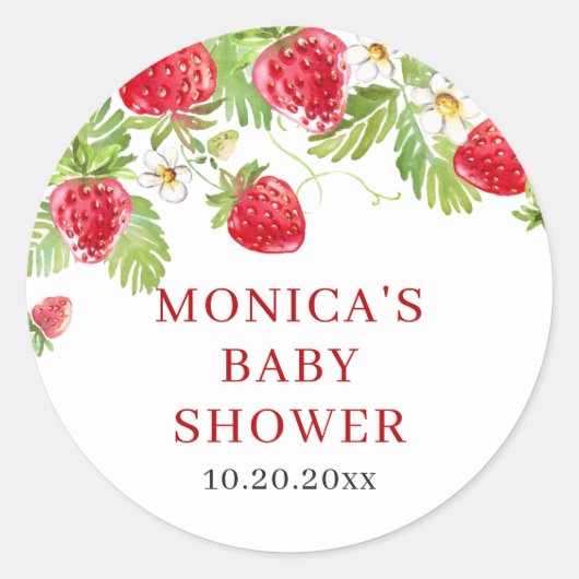 Sticker Rond Baby shower à l'aquarelle tendance Meadow Strawber (Devant)