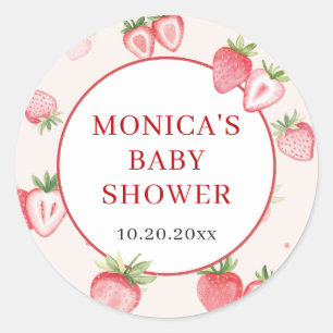 Sticker Rond Baby shower à l'aquarelle tendance Meadow Strawber