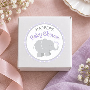 Sticker Rond Baby Shower à l'Élément Rose et Gris Éléphant
