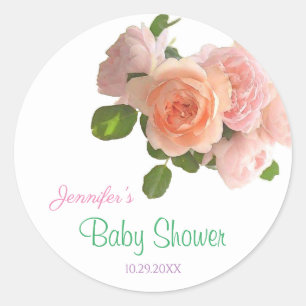 Sticker Rond Baby shower À Main Élégant Fleurs Aquarelles