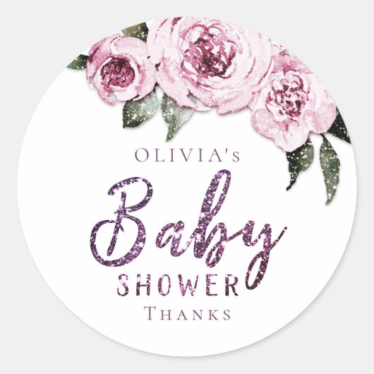 Sticker Rond Baby shower à parties scintillant violet bordeaux  (Devant)