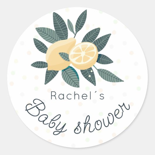 Sticker Rond Baby shower à petits pois citrons (Devant)