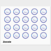 Sticker Rond Baby shower à points bleu Chevron & Polkas (Feuille)