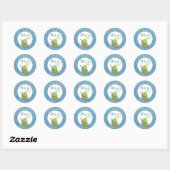 Sticker Rond Baby shower à points Polka bleu tortue (Feuille)