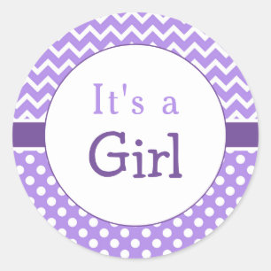 Sticker Rond Baby shower à points pourpre Chevron & Polkas