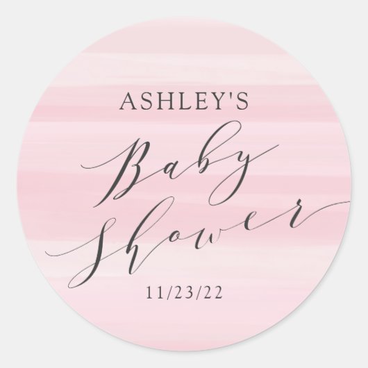 Sticker Rond Baby shower à rayures roses (Devant)