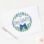 Sticker Rond Baby shower à rayures vertes et bleues (Enveloppe)