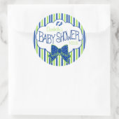 Sticker Rond Baby shower à rayures vertes et bleues (Sac)