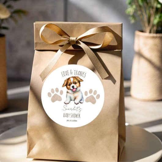 Sticker Rond Baby shower à thème chien chiot merci pour