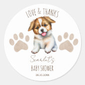 Sticker Rond Baby shower à thème chien chiot merci pour (Devant)