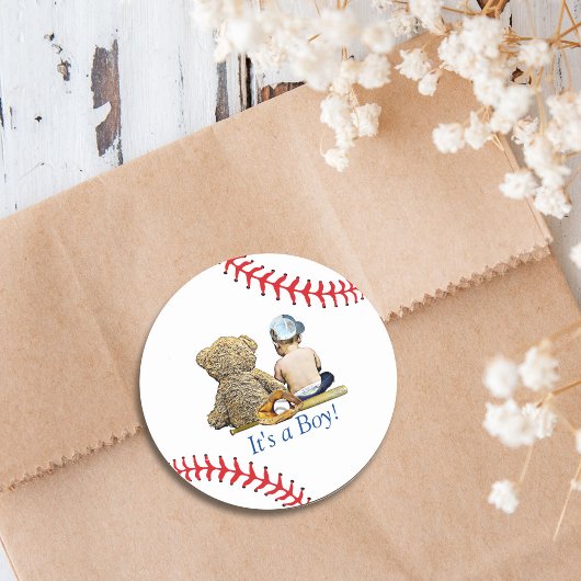 Sticker Rond Baby shower À Thème De Baseball