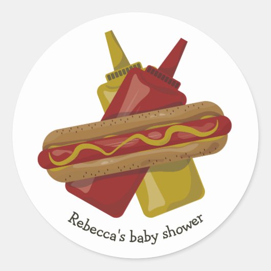 Sticker Rond Baby shower à thème Hot dog (Devant)