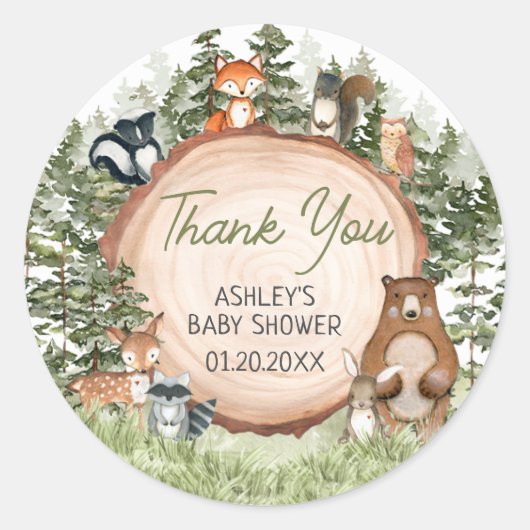 Sticker Rond Baby shower à tranches de bois (Devant)