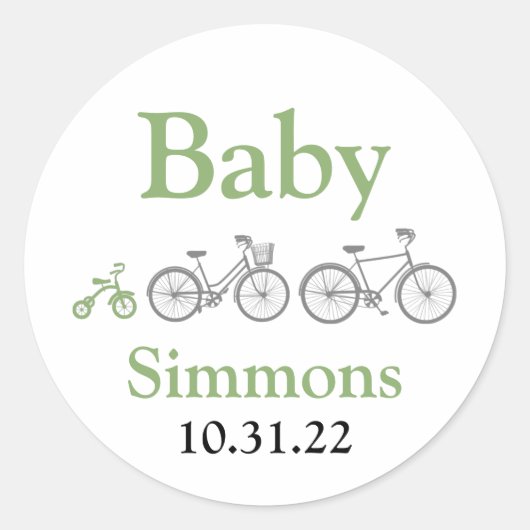 Sticker Rond Baby shower à vélos vert (Devant)