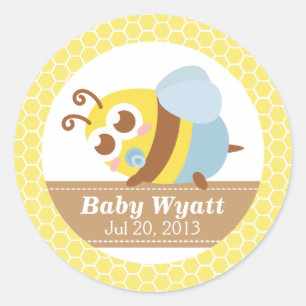 Sticker Rond Baby shower : Abeille mignonne de bébé avec le