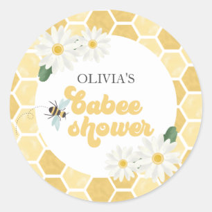 Sticker Rond Baby shower abeille nid d'abeille et marguerites