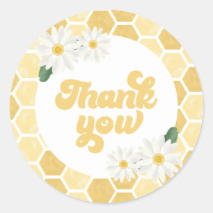 Sticker Rond Baby shower abeille nid d'abeille et marguerites M