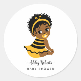 Sticker Rond Baby Shower Abeille Noir Jaune