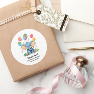 Sticker Rond Baby shower adorable Baby Elephant Ballons