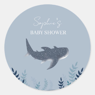 Sticker Rond Baby shower adorable sous la baleine marine requin