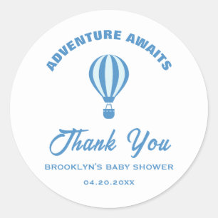 Sticker Rond Baby shower Adventure Attend Amusants Bleu Bleu Bl