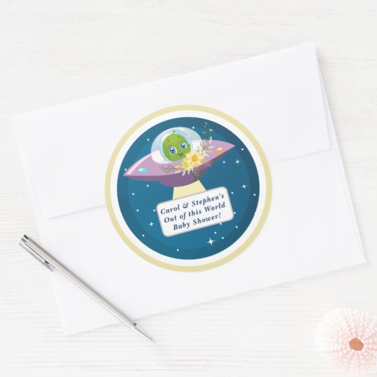 Sticker Rond Baby shower Alien (Enveloppe)