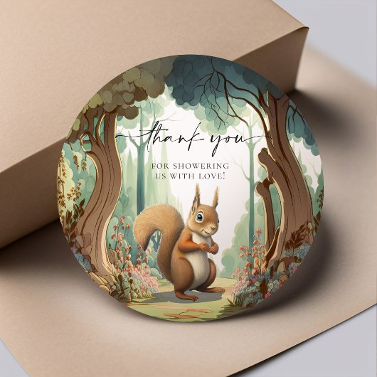 Sticker Rond Baby shower animal de la forêt d'écureuil