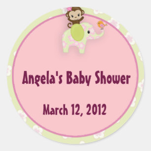 Sticker Rond Baby shower animal de la Jungle de fille