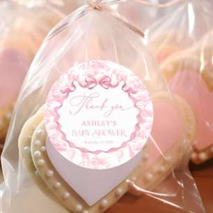 Sticker Rond Baby shower animal rose Toile Safari Merci