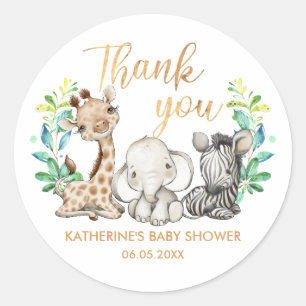 Sticker Rond Baby shower animalier de la Jungle Safari sauvage