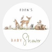 Sticker Rond Baby shower Animaux Bois Avec Nom Favoriser (Devant)