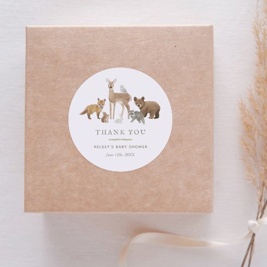 Sticker Rond Baby Shower Animaux de la Forêt