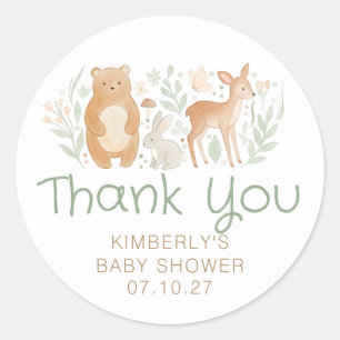 Sticker Rond Baby Shower Animaux de la Forêt Genre Neutre 