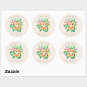 Sticker Rond Baby shower Animaux Safari mignons (Feuille)